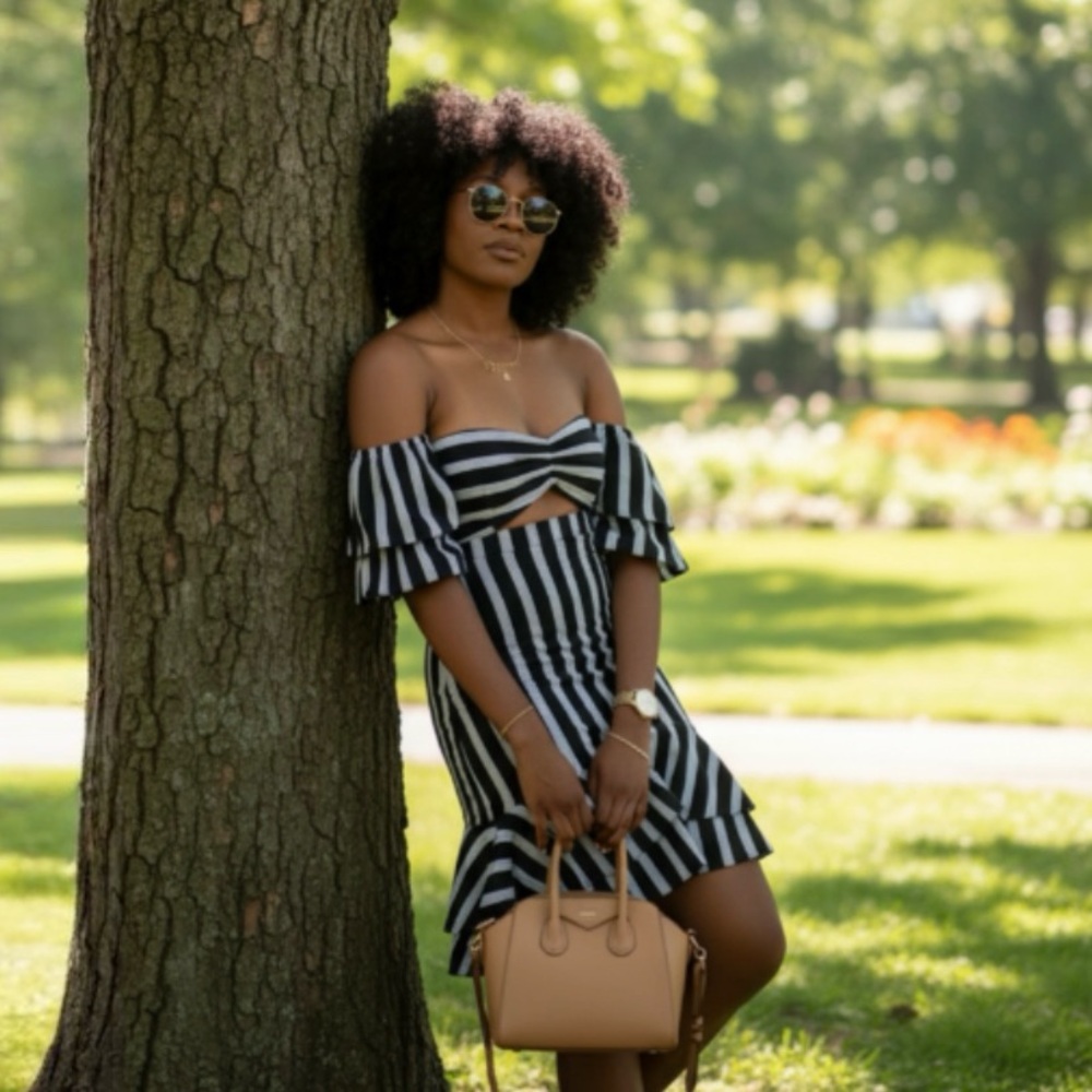 Wayf Korbin Striped Off The Shoulder Dress Size Small - Picture 3 of 14